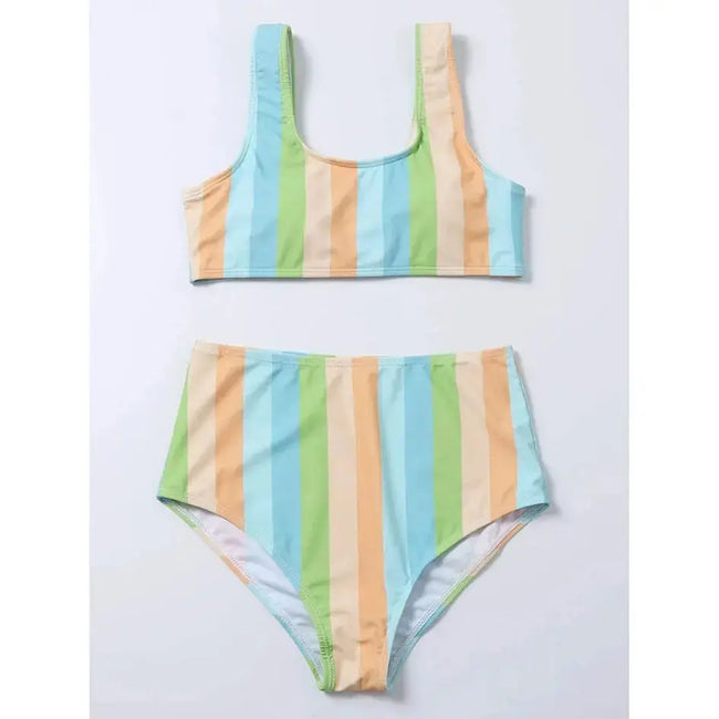 High Waist Bikini Striped Swimsuit  Style Ratio