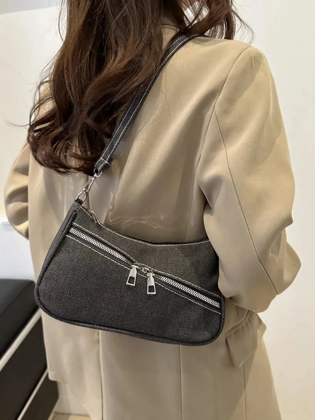 Denim Shoulder Bag with Zip  Style Ratio