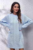 Cable-Knit Round Neck Sweater Dress  Style Ratio
