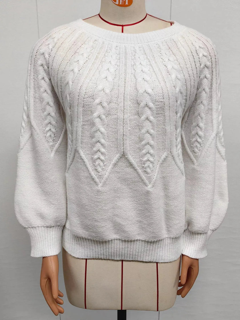 Cable-Knit Round Neck Sweater  Style Ratio