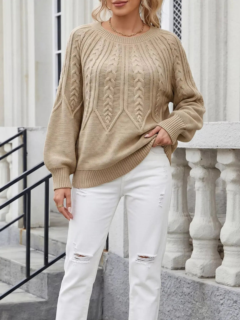 Cable-Knit Round Neck Sweater  Style Ratio