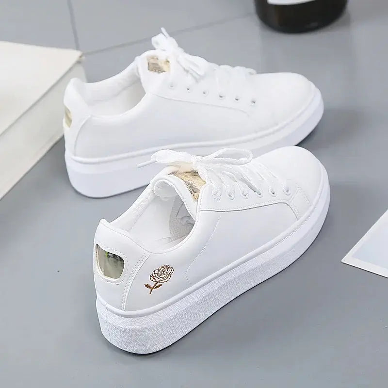 Casual Embroidered White Breathable Flower Lace-Up Sneakers  Style Ratio