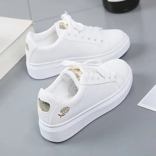 Casual Embroidered White Breathable Flower Lace-Up Sneakers  Style Ratio