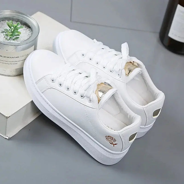 Casual Embroidered White Breathable Flower Lace-Up Sneakers  Style Ratio
