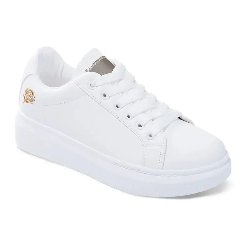 Casual Embroidered White Breathable Flower Lace-Up Sneakers  Style Ratio