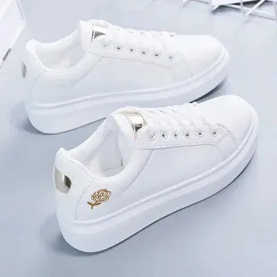 Casual Embroidered White Breathable Flower Lace-Up Sneakers  Style Ratio