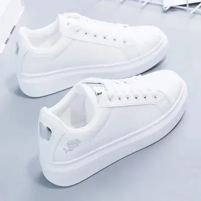 Casual Embroidered White Breathable Flower Lace-Up Sneakers  Style Ratio