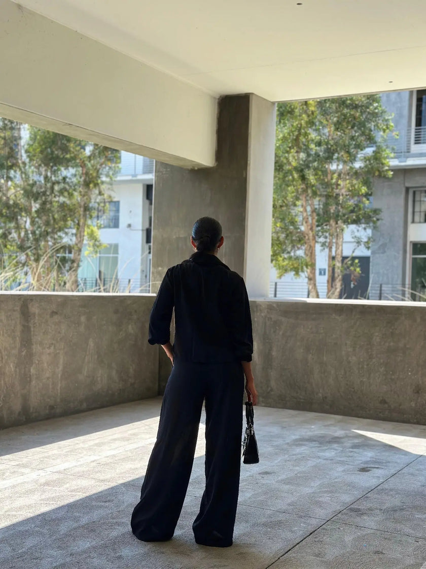 Casual Wide Leg Pants & Long Sleeve Front Tie Set  Style Ratio