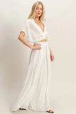 Collared Wrap Top & Wide-leg Pants Set  Style Ratio