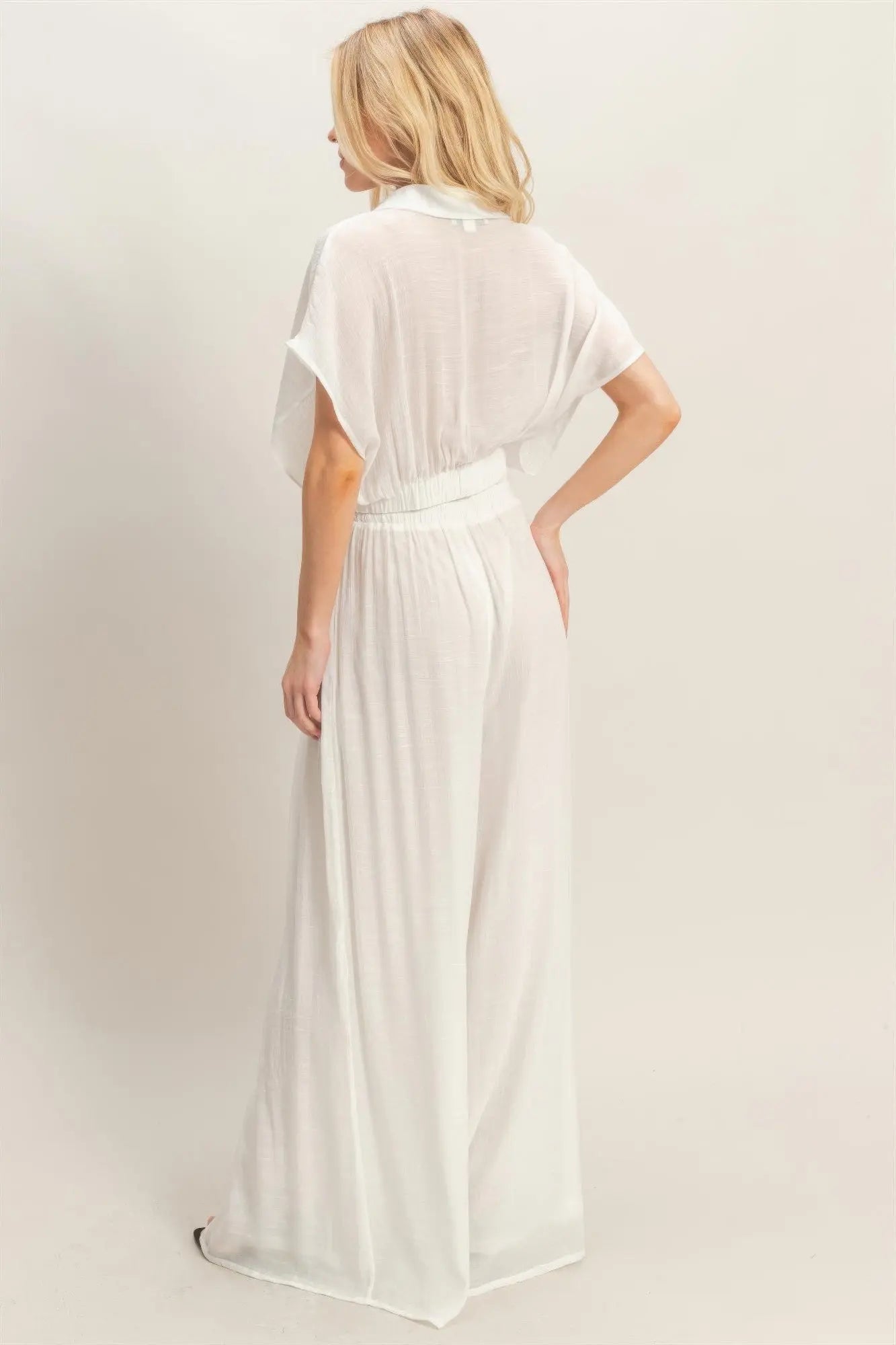 Collared Wrap Top & Wide-leg Pants Set  Style Ratio