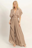 Collared Wrap Top & Wide-leg Pants Set  Style Ratio