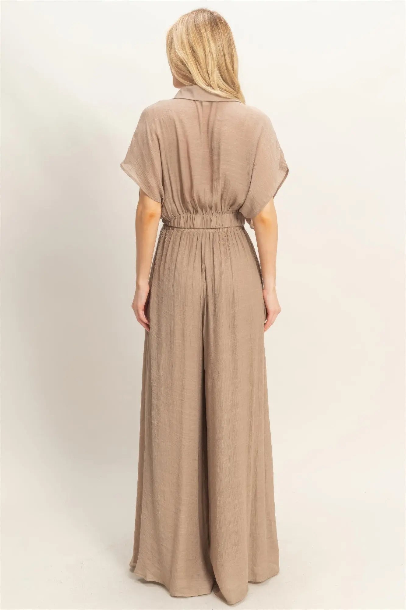 Collared Wrap Top & Wide-leg Pants Set  Style Ratio