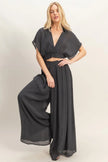 Collared Wrap Top & Wide-leg Pants Set  Style Ratio