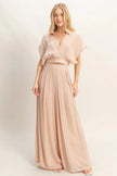 Collared Wrap Top & Wide-leg Pants Set  Style Ratio