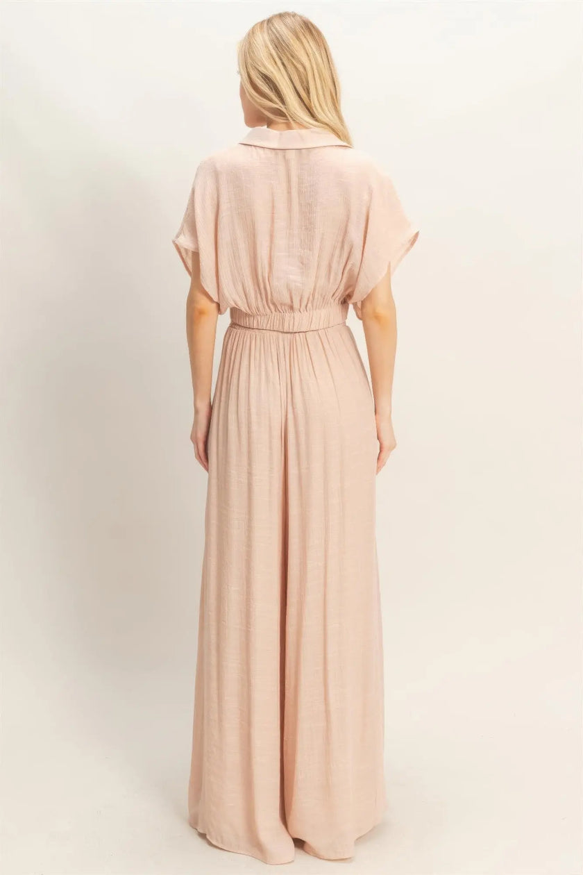 Collared Wrap Top & Wide-leg Pants Set  Style Ratio