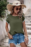 Color Block Trim Flutter Sleeve Round Neck Top  Style Ratio