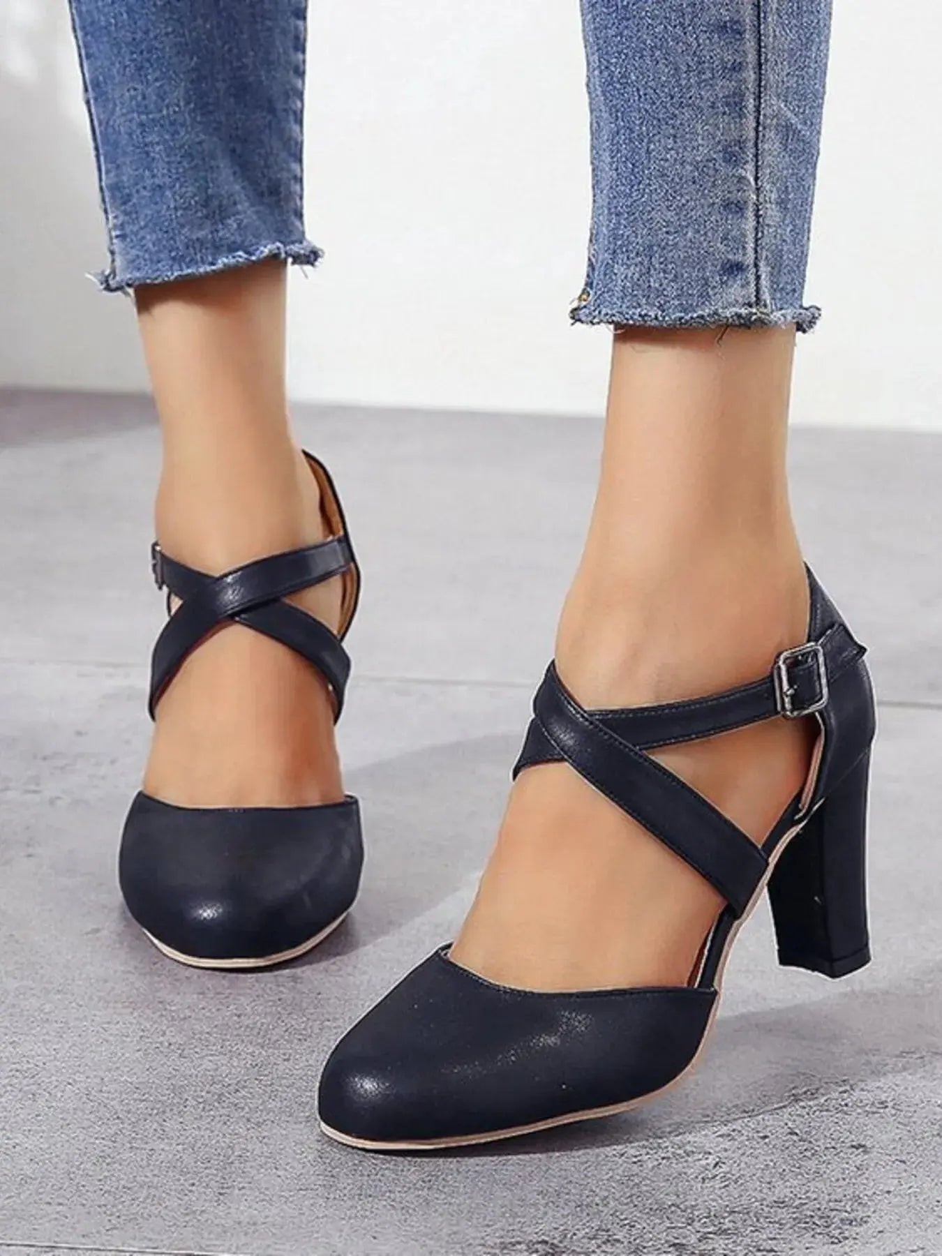 Cross-Strap Block Heel Pumps  Style Ratio