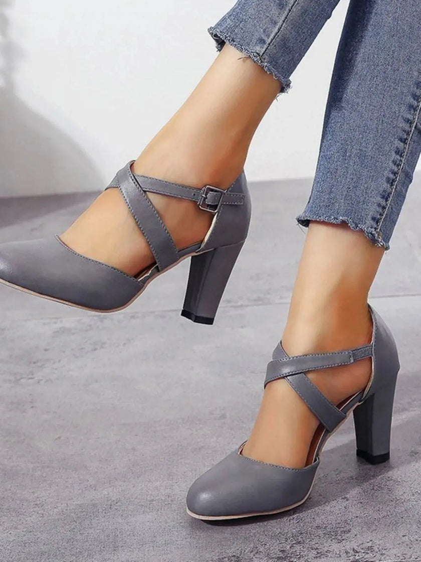 Cross-Strap Block Heel Pumps  Style Ratio