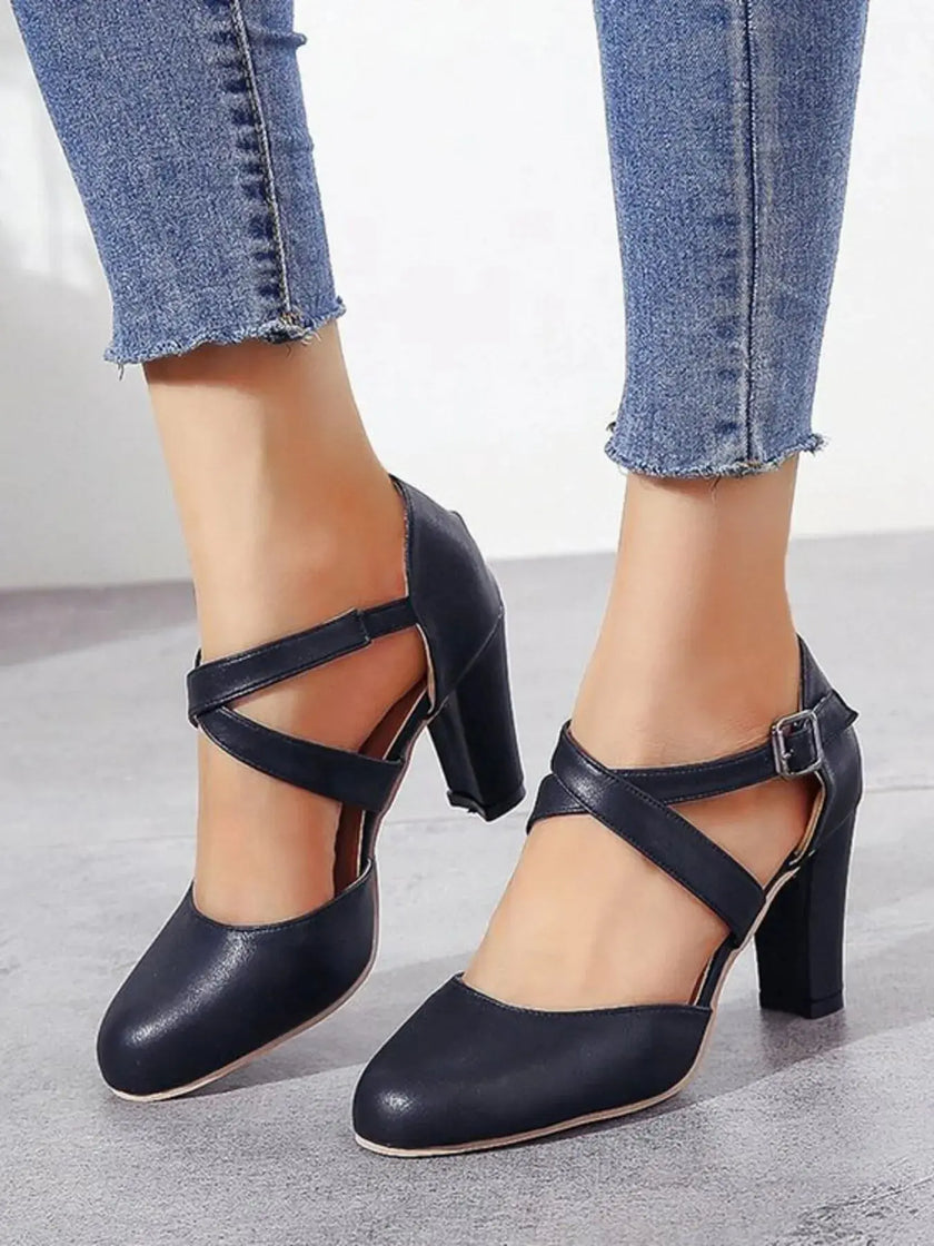 Cross-Strap Block Heel Pumps  Style Ratio
