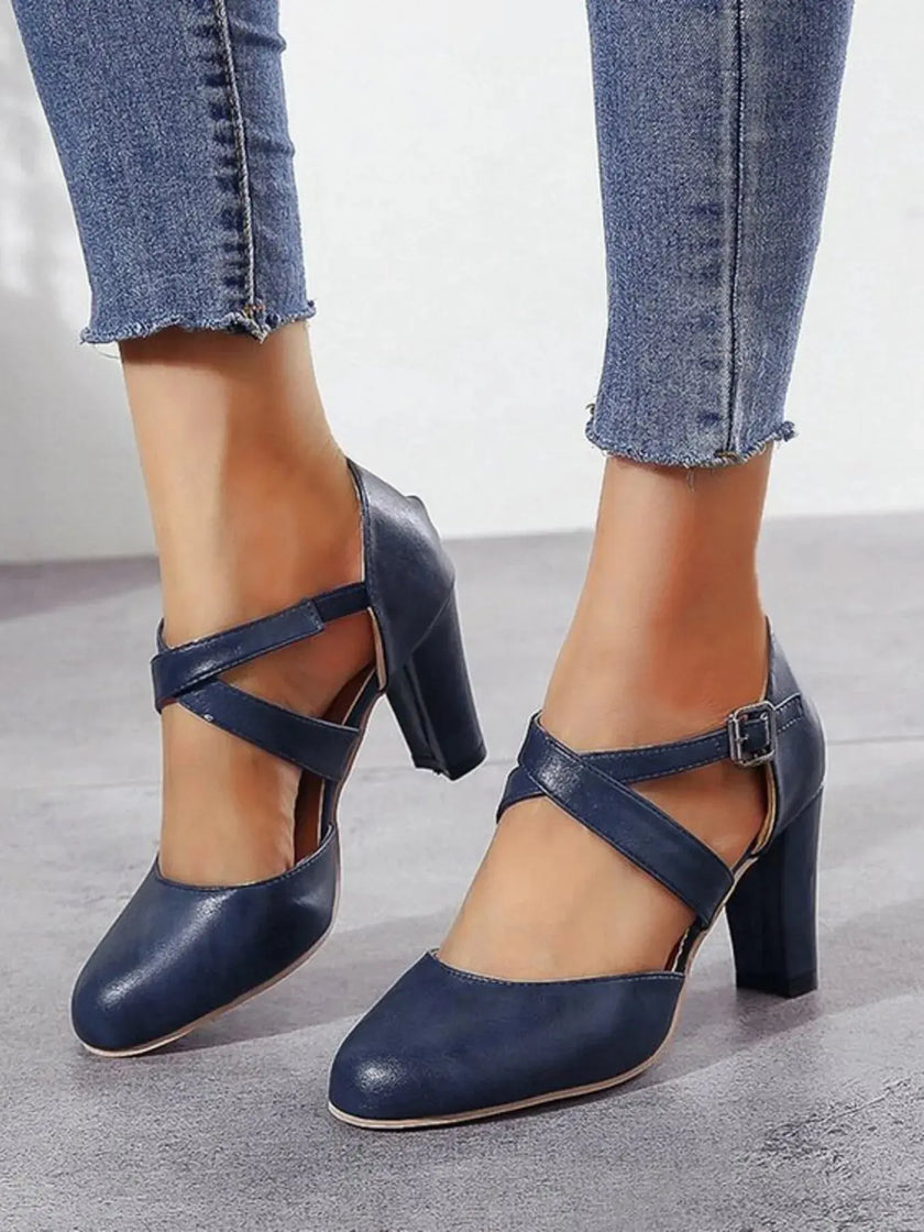 Cross-Strap Block Heel Pumps  Style Ratio