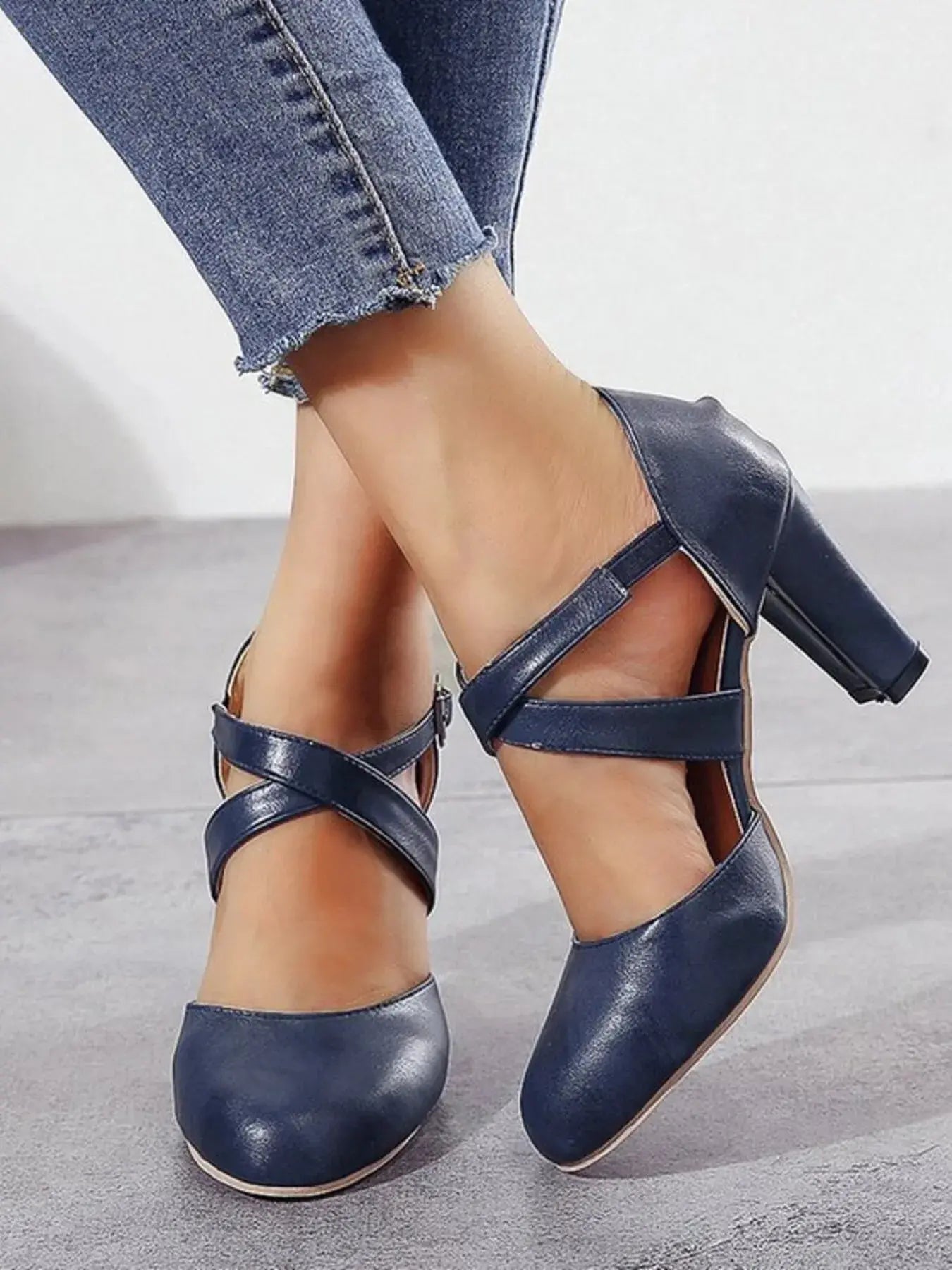 Cross-Strap Block Heel Pumps  Style Ratio