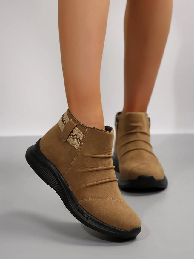 Pleated Side Zip Short Boots  Style Ratio