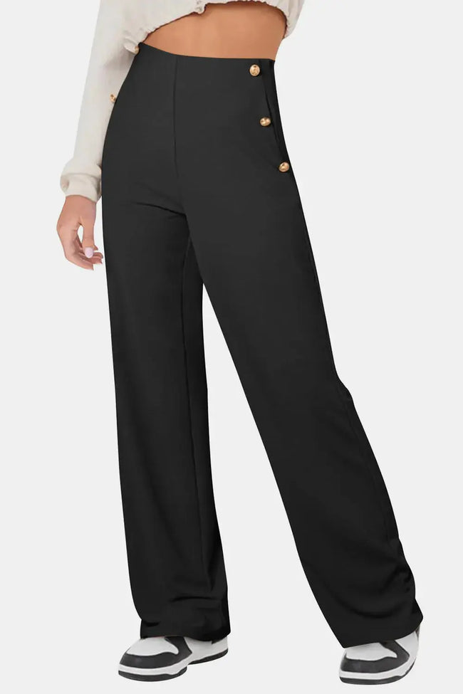 Decorative Button High Rise Pants  Style Ratio