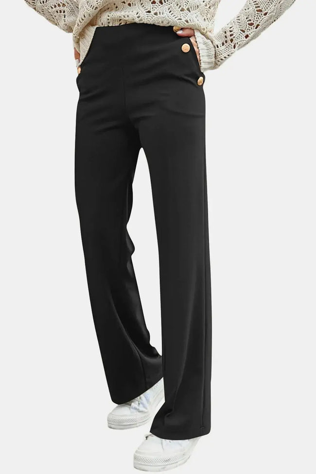 Decorative Button High Rise Pants  Style Ratio