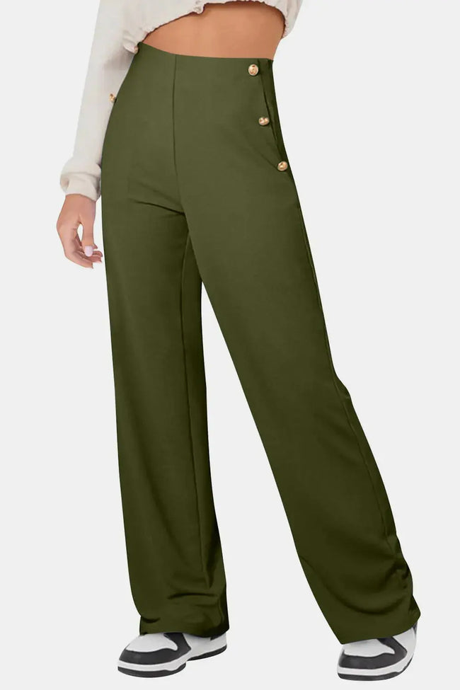 Decorative Button High Rise Pants  Style Ratio