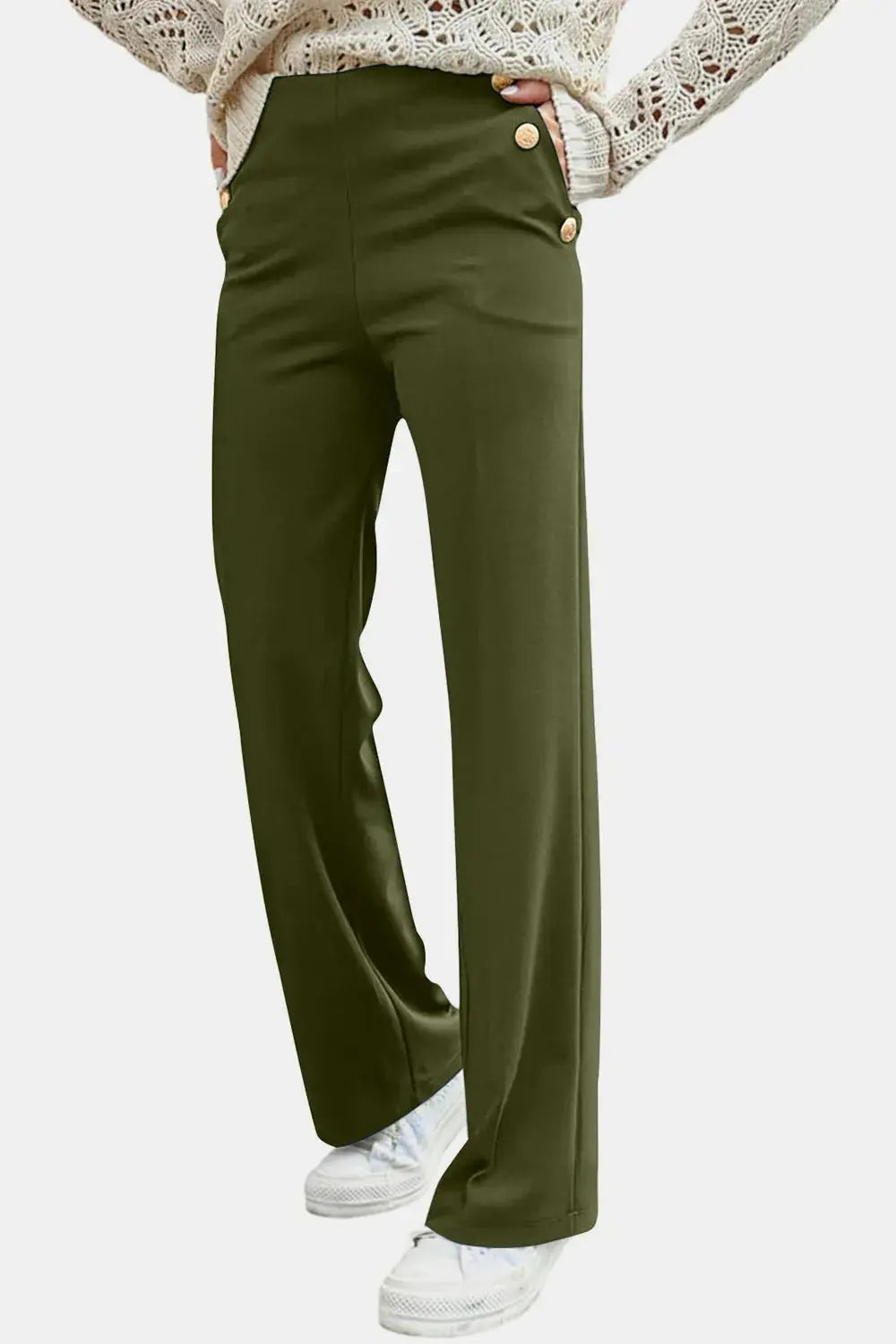 Decorative Button High Rise Pants  Style Ratio