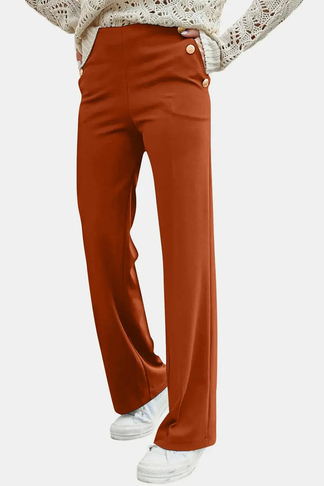 Decorative Button High Rise Pants  Style Ratio