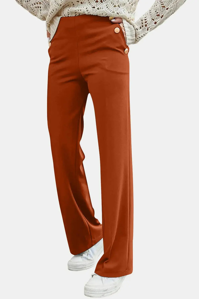 Decorative Button High Rise Pants  Style Ratio