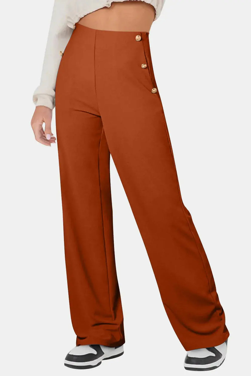 Decorative Button High Rise Pants  Style Ratio