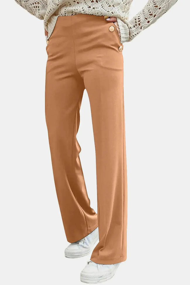 Decorative Button High Rise Pants  Style Ratio