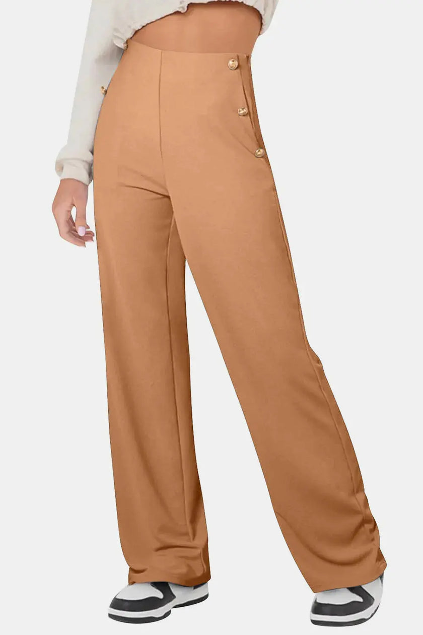 Decorative Button High Rise Pants  Style Ratio