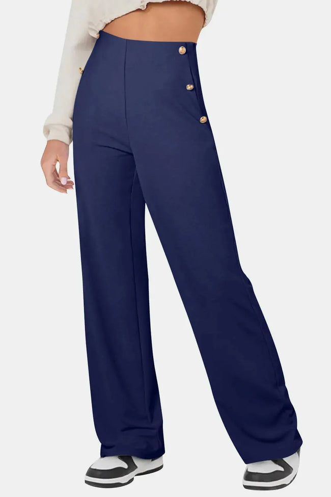 Decorative Button High Rise Pants  Style Ratio