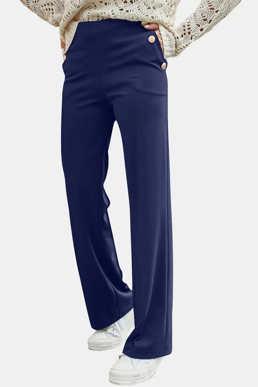 Decorative Button High Rise Pants  Style Ratio
