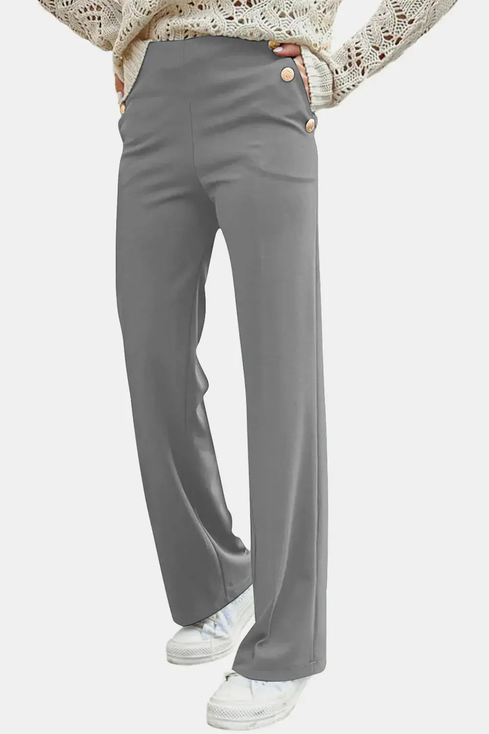 Decorative Button High Rise Pants  Style Ratio
