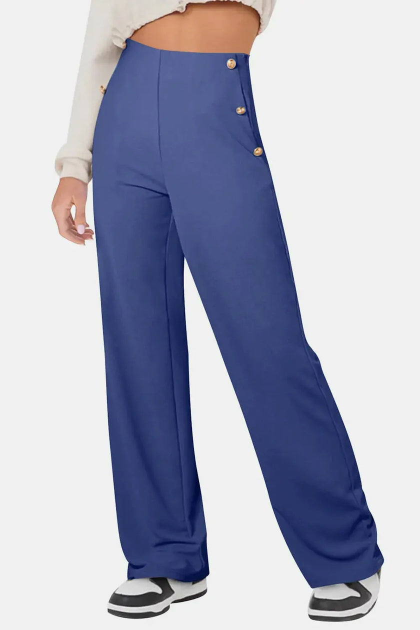 Decorative Button High Rise Pants  Style Ratio