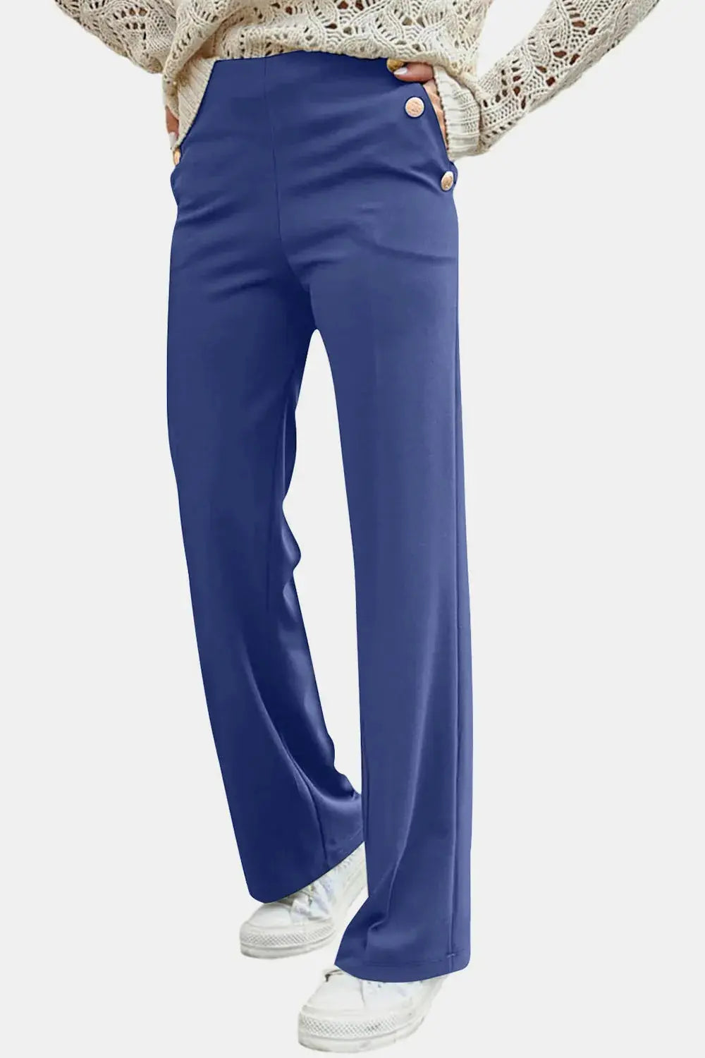 Decorative Button High Rise Pants  Style Ratio