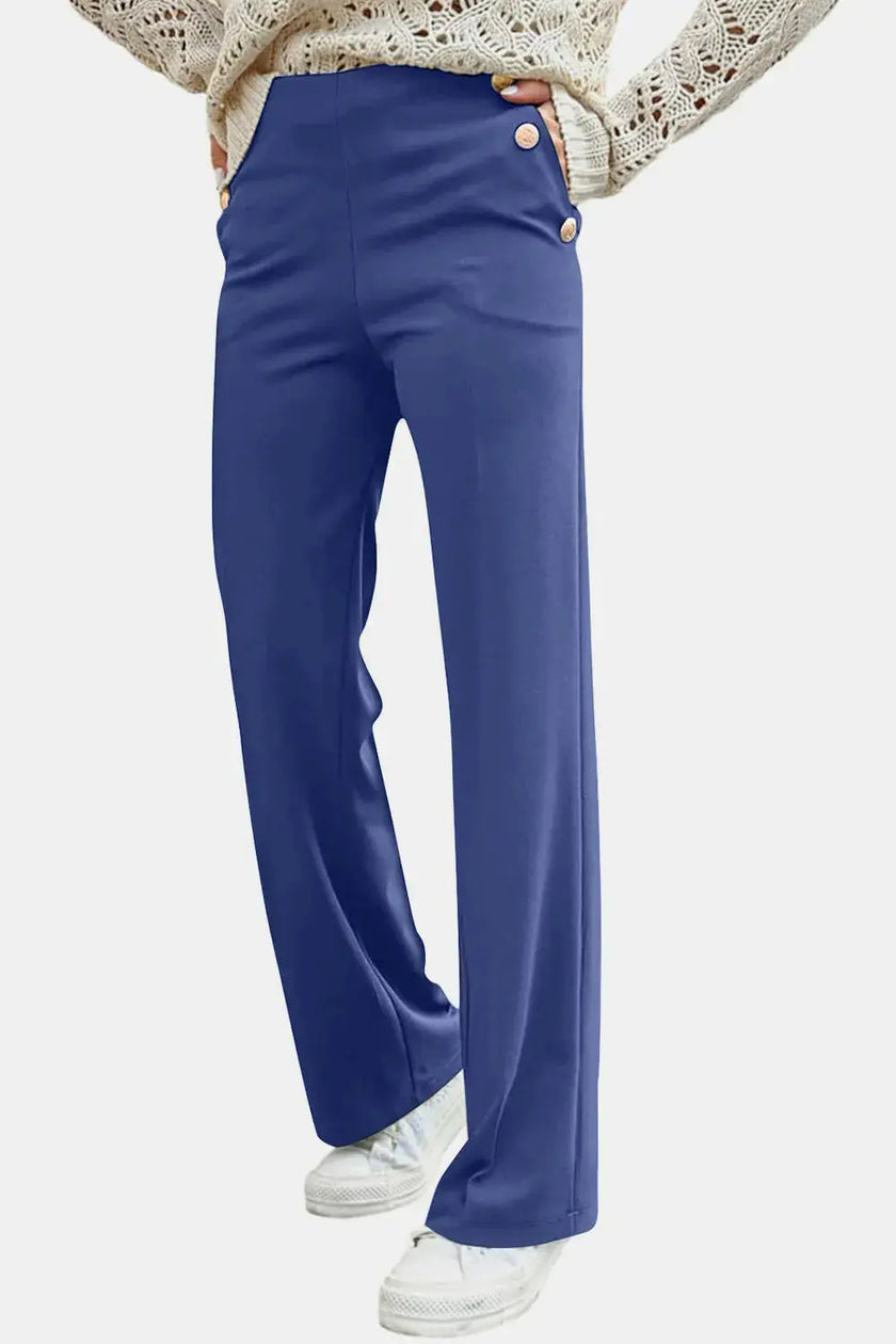 Decorative Button High Rise Pants  Style Ratio