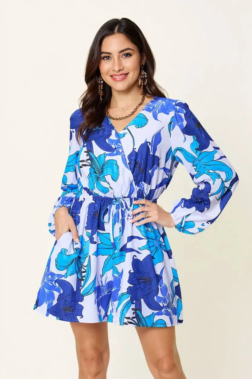 Double Take Full Size Floral Long Sleeve Romper with Pockets  Style Ratio