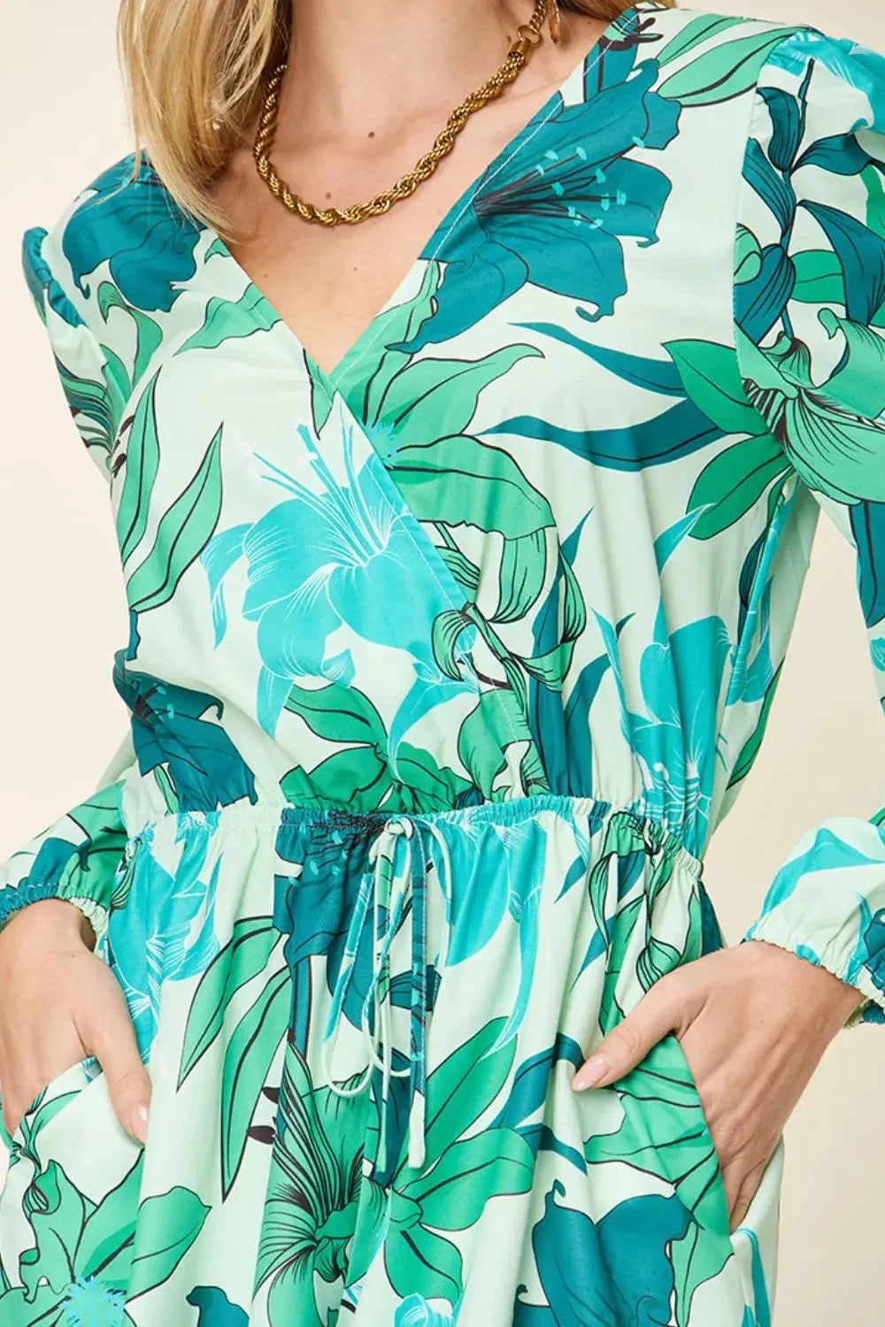 Double Take Full Size Floral Long Sleeve Romper with Pockets  Style Ratio