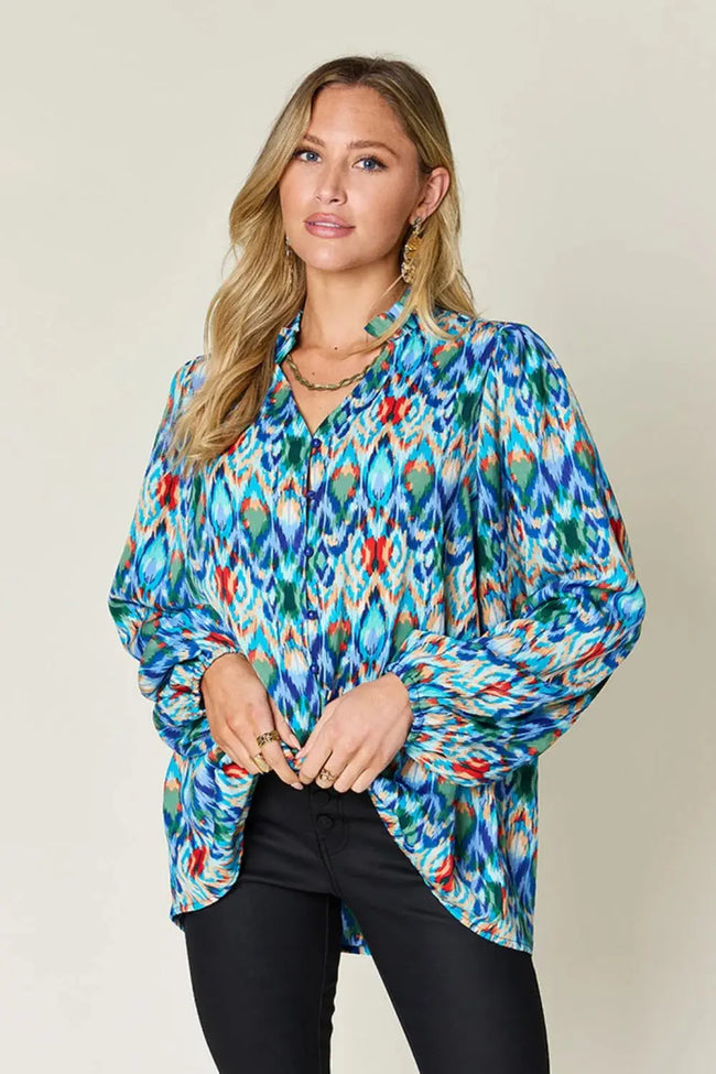 Double Take Full Size Printed Balloon Sleeve Blouse  Style Ratio
