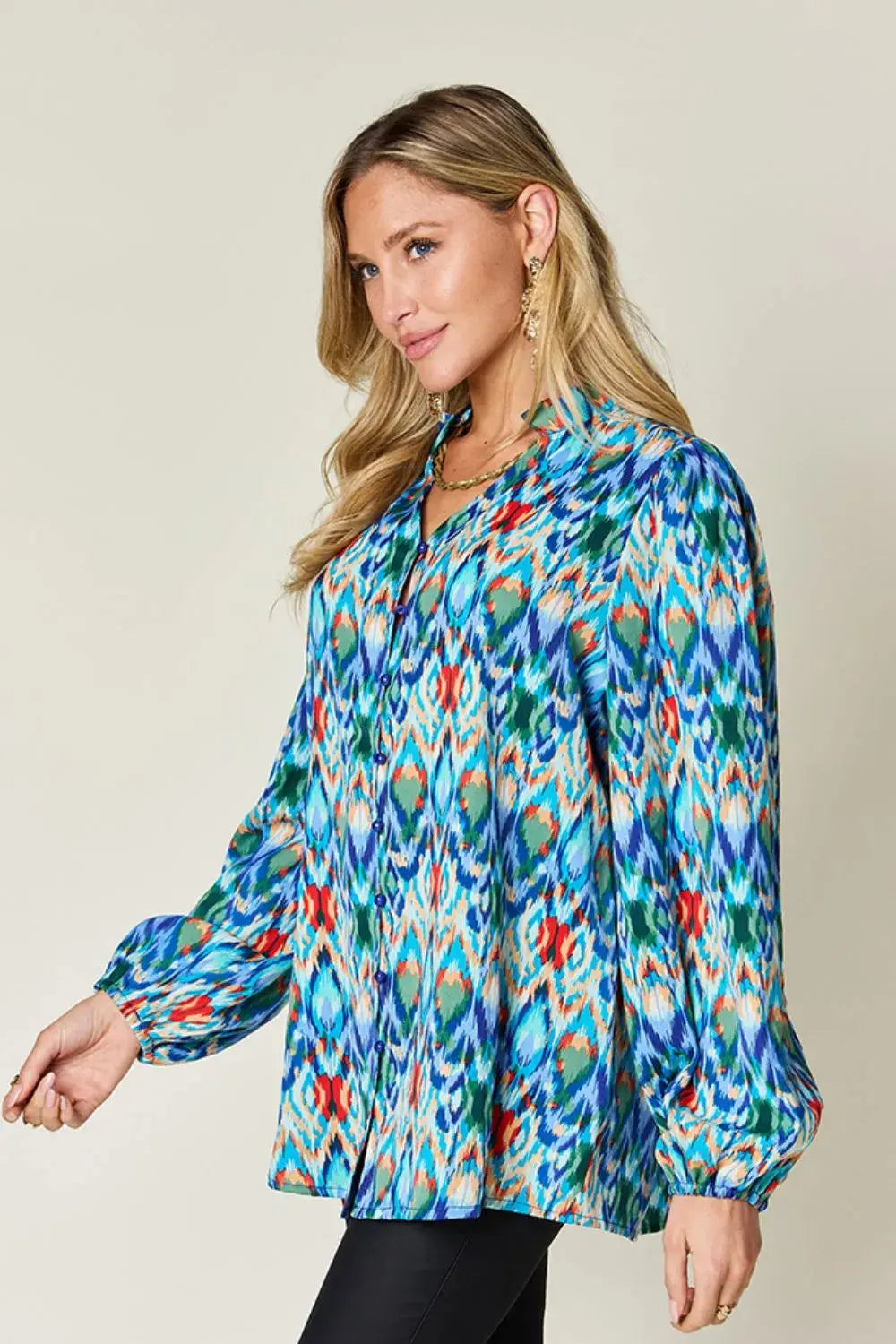 Double Take Full Size Printed Balloon Sleeve Blouse  Style Ratio