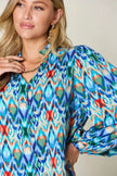 Double Take Full Size Printed Balloon Sleeve Blouse  Style Ratio