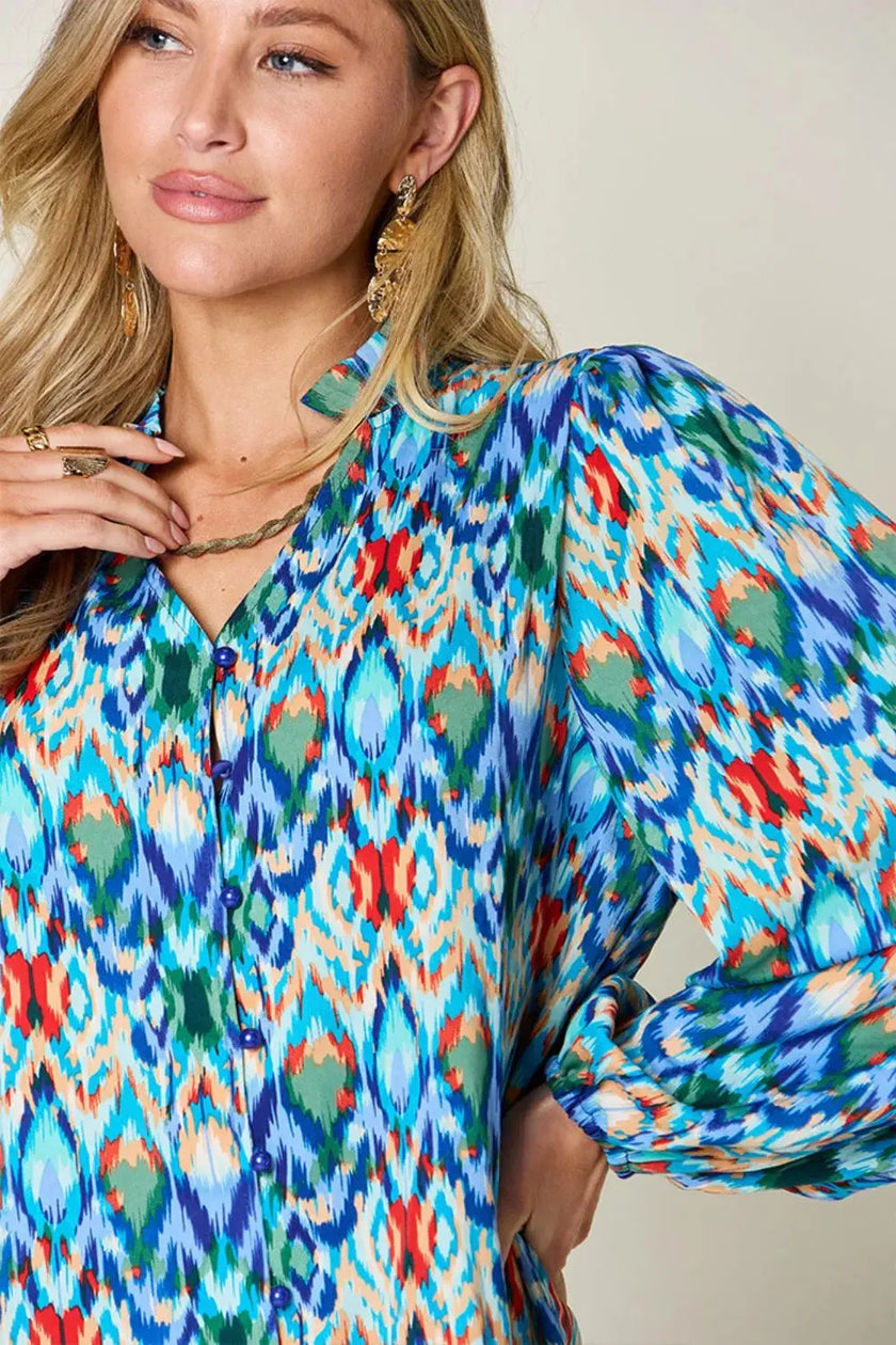 Double Take Full Size Printed Balloon Sleeve Blouse  Style Ratio