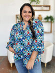 Double Take Full Size Printed Balloon Sleeve Blouse  Style Ratio