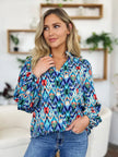 Double Take Full Size Printed Balloon Sleeve Blouse  Style Ratio