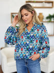 Double Take Full Size Printed Balloon Sleeve Blouse  Style Ratio
